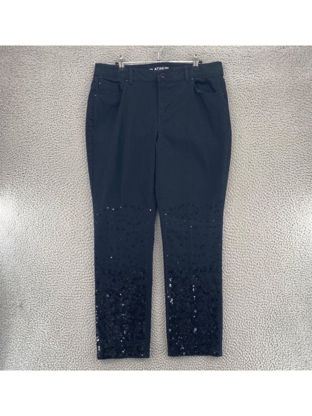 Chicos Jeans Womens 2 US 12 Black Platinum Denim Sequins Stretch Straight Leg